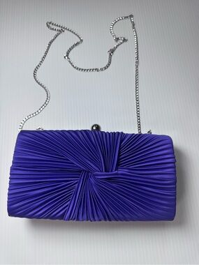 AKIRA Purple Satin Pleated Clutch Purse w/ Chain Strap | NWT